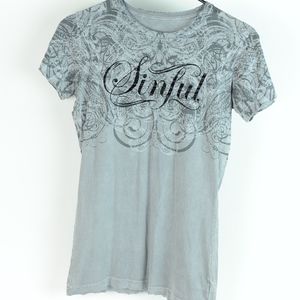 SINFUL gray black felt logo screen print soft tee